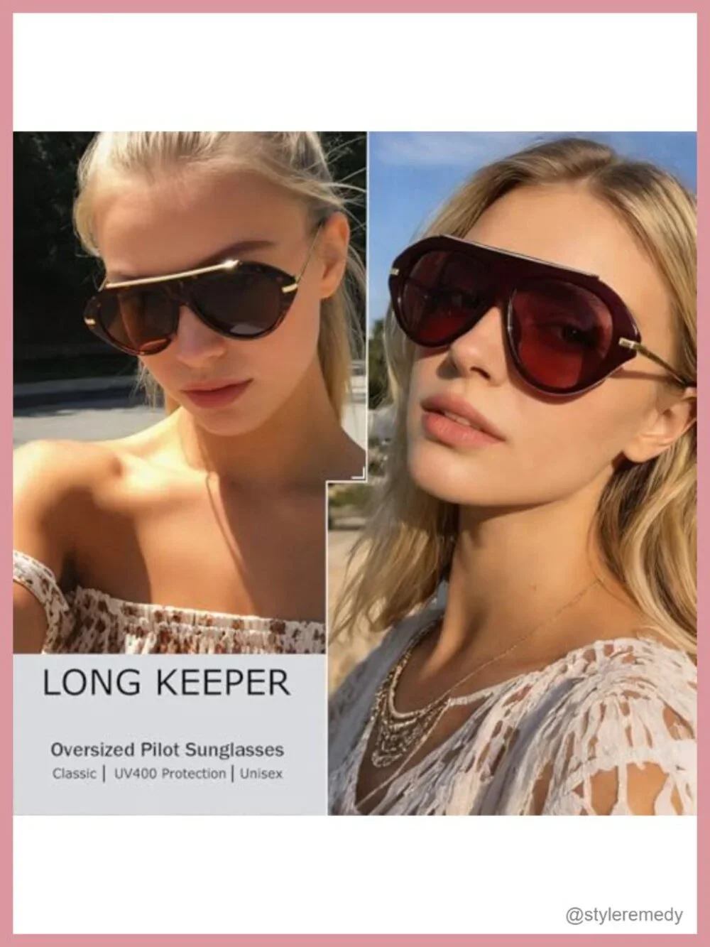 Oversized Pilot Sunglasses Retro 70s Flat Top UV400 Protection